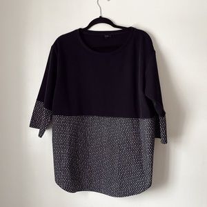 COS 3/4 Sleeve Black Patterned Top